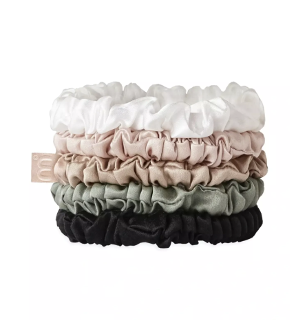 MON MOU – Silk Slim Scrunchie Set – Набір із 5 тонких резинок з натурального шовку
